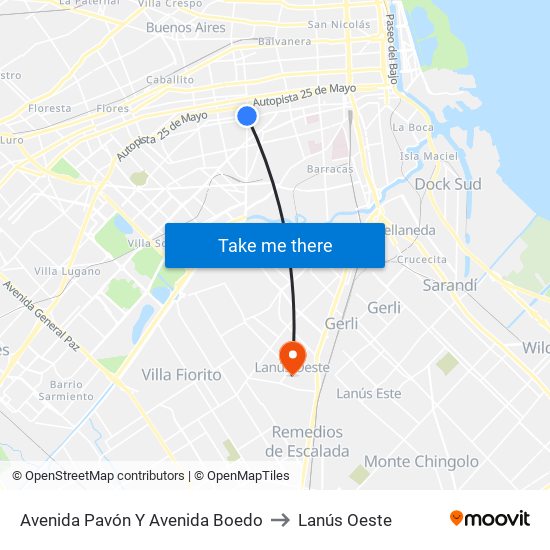 Avenida Pavón Y Avenida Boedo to Lanús Oeste map