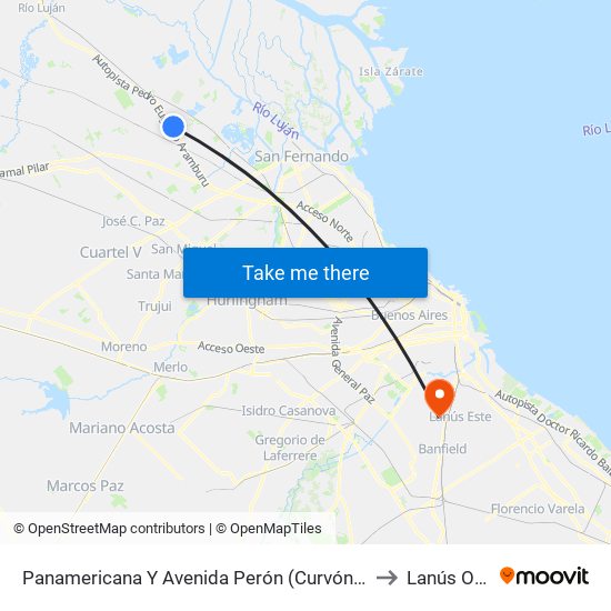 Panamericana Y Avenida Perón (Curvón Benavidez) to Lanús Oeste map