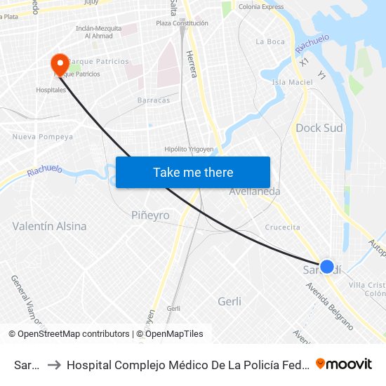 Sarandi to Hospital Complejo Médico De La Policía Federal Churruca - Visca map