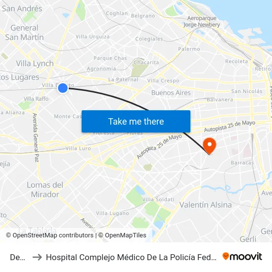 Devoto to Hospital Complejo Médico De La Policía Federal Churruca - Visca map