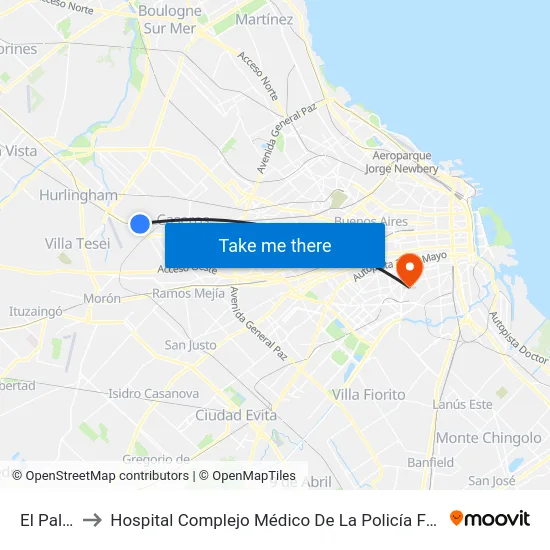 El Palomar to Hospital Complejo Médico De La Policía Federal Churruca - Visca map