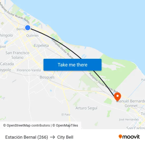 Estación Bernal (266) to City Bell map