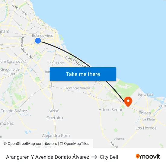 Aranguren Y Avenida Donato Álvarez to City Bell map