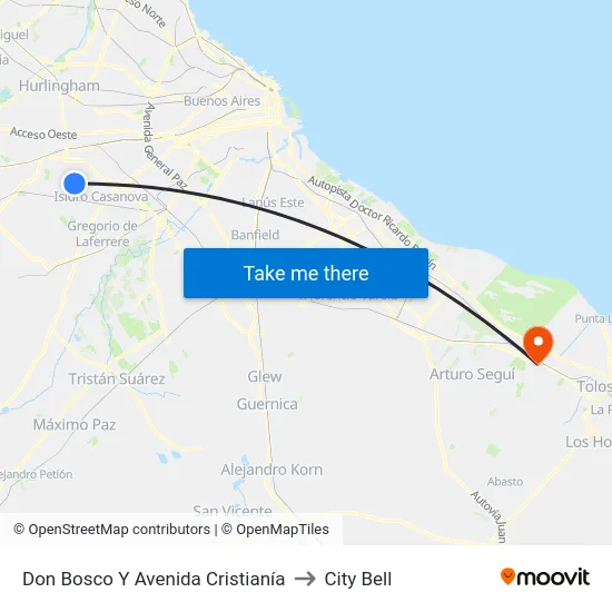 Don Bosco Y Avenida Cristianía to City Bell map