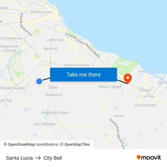 Santa Lucia to City Bell map