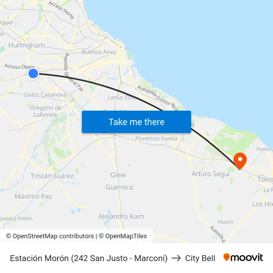 Estación Morón (242 San Justo - Marconi) to City Bell map
