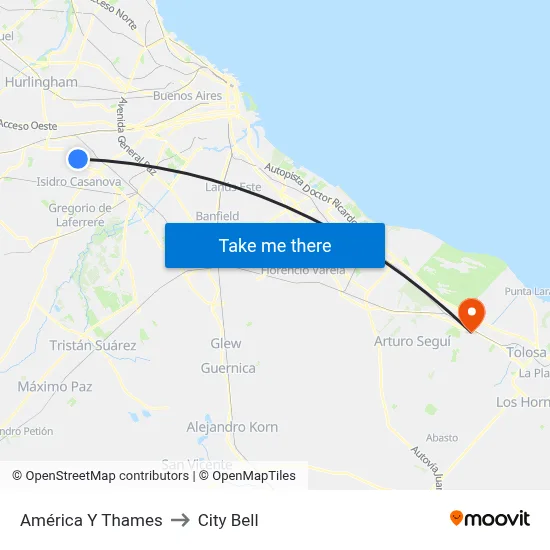 América Y Thames to City Bell map