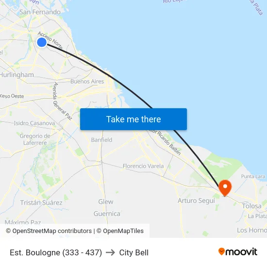 Est. Boulogne (333 - 437) to City Bell map
