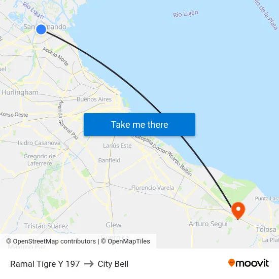 Ramal Tigre Y 197 to City Bell map