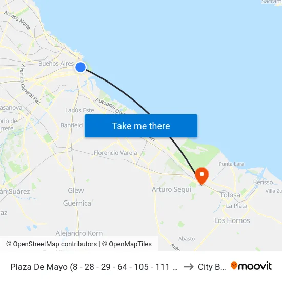 Plaza De Mayo (8 - 28 - 29 - 64 - 105 - 111 - 146) to City Bell map