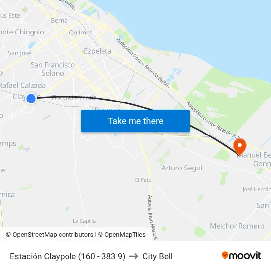 Estación Claypole (160 - 383 9) to City Bell map