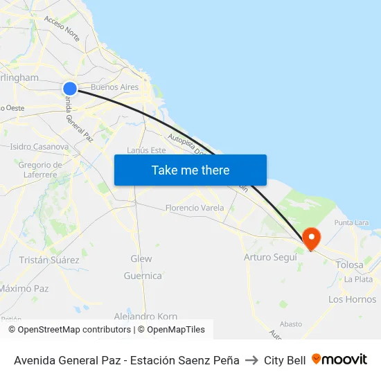 Avenida General Paz - Estación Saenz Peña to City Bell map