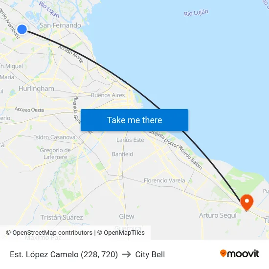 Est. López Camelo (228, 720) to City Bell map