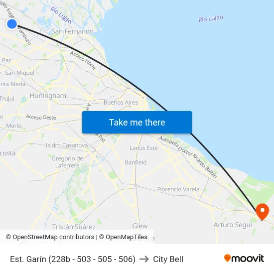 Est. Garín (228b - 503 - 505 - 506) to City Bell map