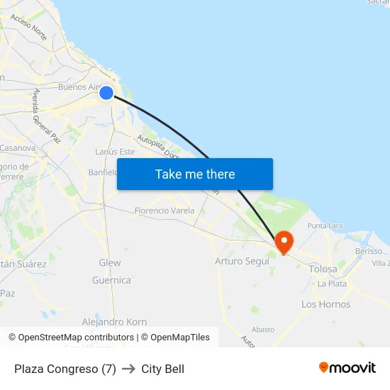 Plaza Congreso (7) to City Bell map