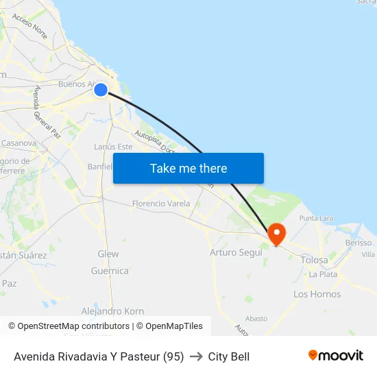 Avenida Rivadavia Y Pasteur (95) to City Bell map