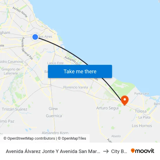 Avenida Álvarez Jonte Y Avenida San Martín to City Bell map