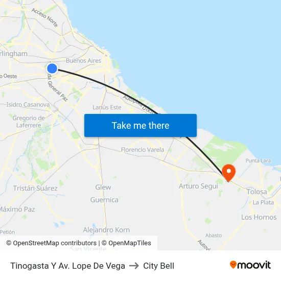Tinogasta Y Av. Lope De Vega to City Bell map