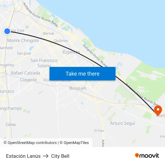 Estación Lanús to City Bell map