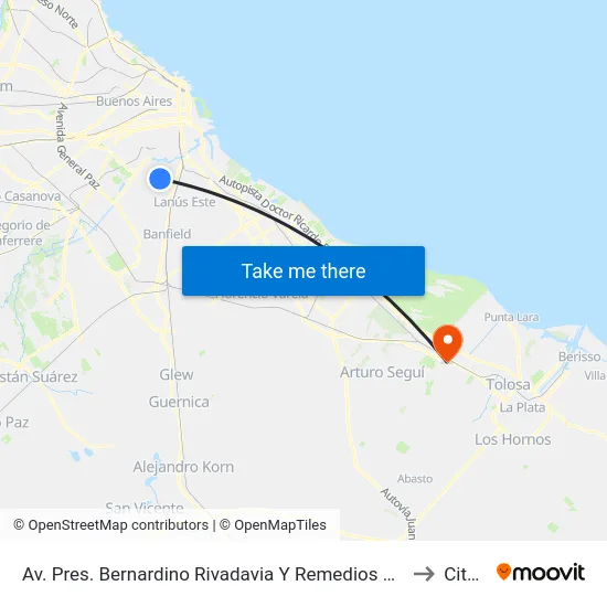 Av. Pres. Bernardino Rivadavia Y Remedios De Escalada De San Martín to City Bell map
