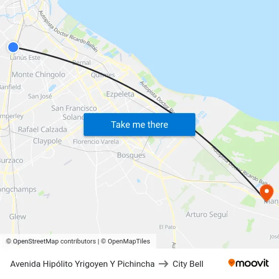 Avenida Hipólito Yrigoyen Y Pichincha to City Bell map