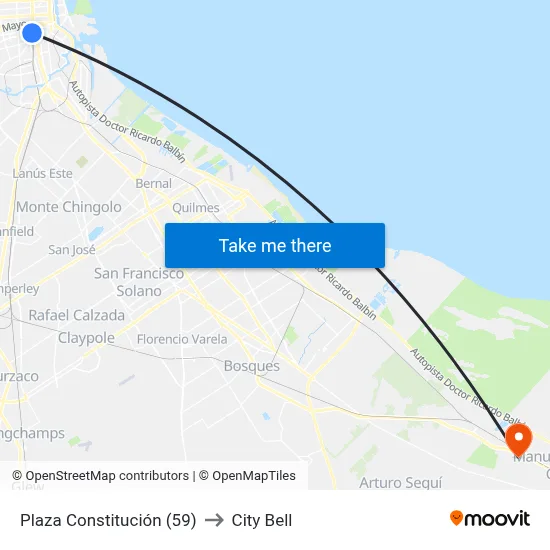 Plaza Constitución (59) to City Bell map