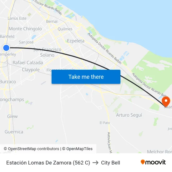 Estación Lomas De Zamora (562 C) to City Bell map