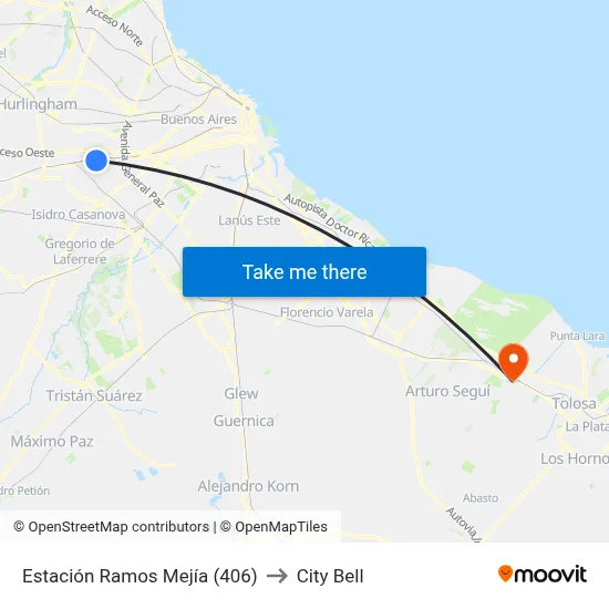 Estación Ramos Mejía (406) to City Bell map