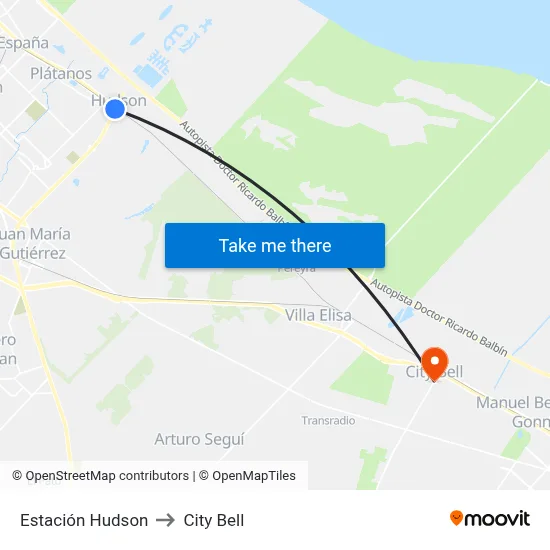 Estación Hudson to City Bell map
