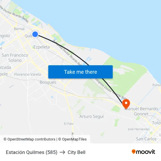 Estación Quilmes (585) to City Bell map
