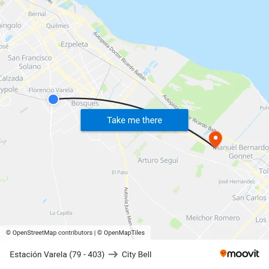Estación Varela (79 - 403) to City Bell map