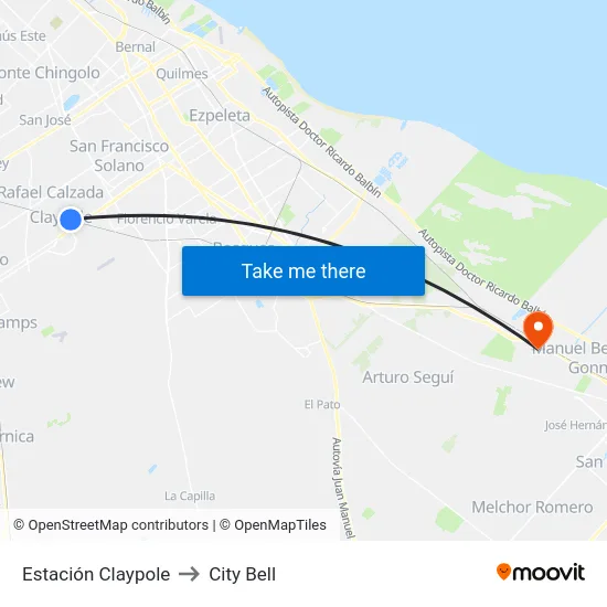 Estación Claypole to City Bell map