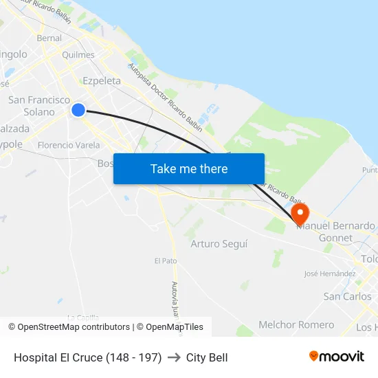 Hospital El Cruce (148 - 197) to City Bell map