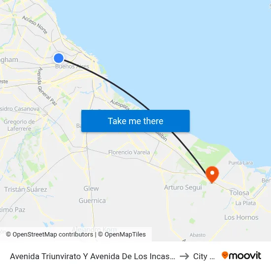 Avenida Triunvirato Y Avenida De Los Incas (108 - 176) to City Bell map