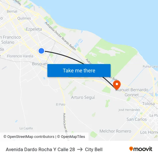 Avenida Dardo Rocha Y Calle 28 to City Bell map