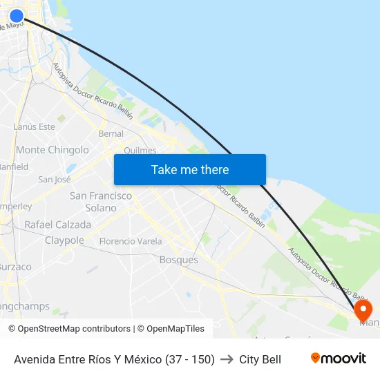 Avenida Entre Ríos Y México (37 - 150) to City Bell map