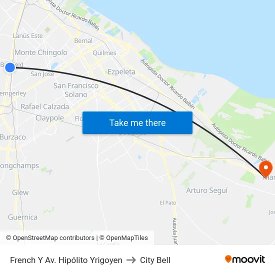 French Y Av. Hipólito Yrigoyen to City Bell map