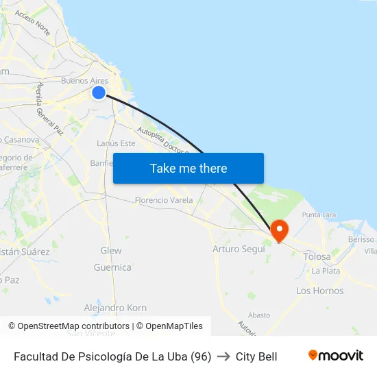 Facultad De Psicología De La Uba (96) to City Bell map