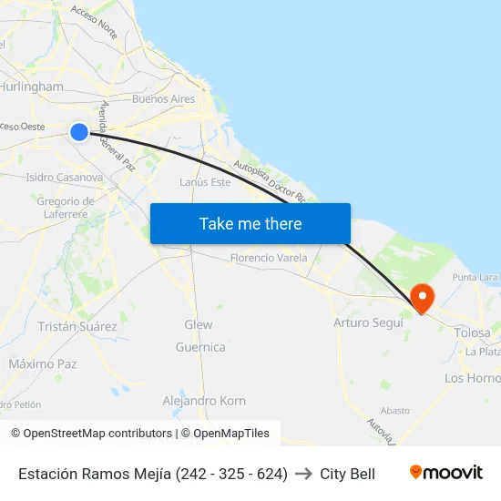 Estación Ramos Mejía (242 - 325 - 624) to City Bell map