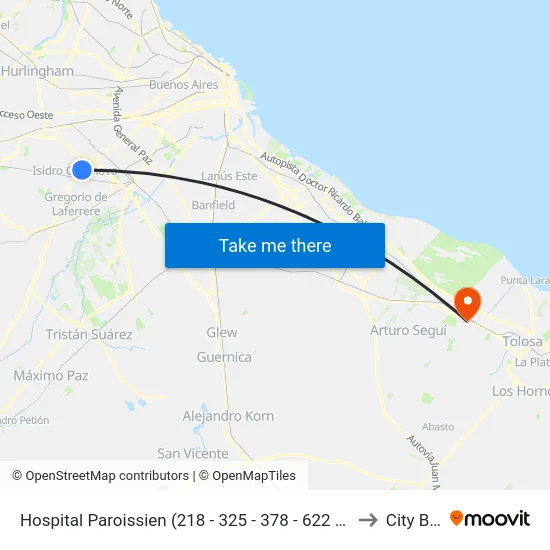 Hospital Paroissien (218 - 325 - 378 - 622 - 630) to City Bell map