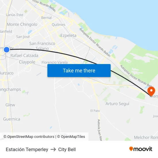 Estación Temperley to City Bell map