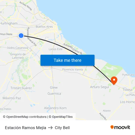 Estación Ramos Mejía to City Bell map