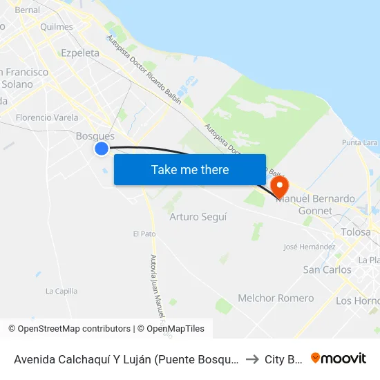 Avenida Calchaquí Y Luján (Puente Bosques) to City Bell map