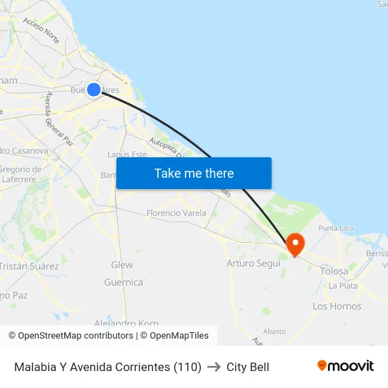 Malabia Y Avenida Corrientes (110) to City Bell map