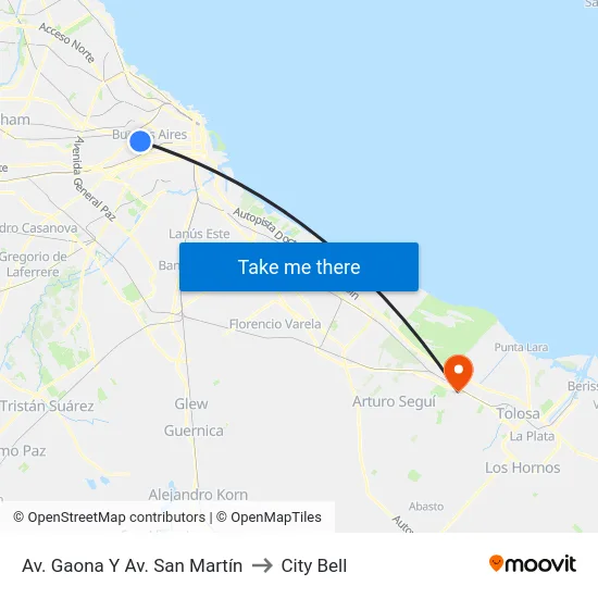 Av. Gaona Y Av. San Martín to City Bell map
