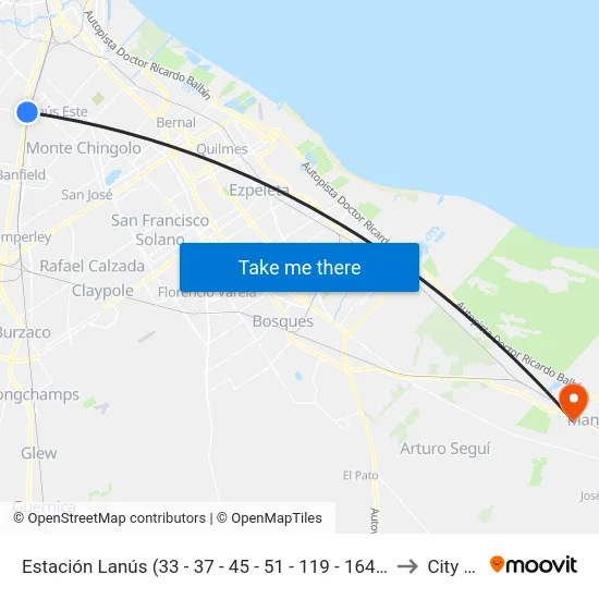 Estación Lanús (33 - 37 - 45 - 51 - 119 - 164 - 271 - 277) to City Bell map