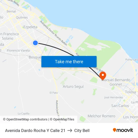 Avenida Dardo Rocha Y Calle 21 to City Bell map