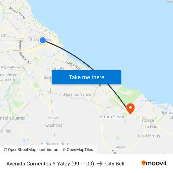 Avenida Corrientes Y Yatay (109) to City Bell map