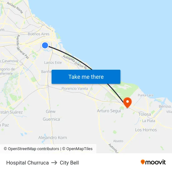 Hospital Churruca to City Bell map