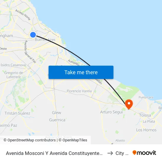 Avenida Mosconi Y Avenida Constituyentes (107 - 114) to City Bell map